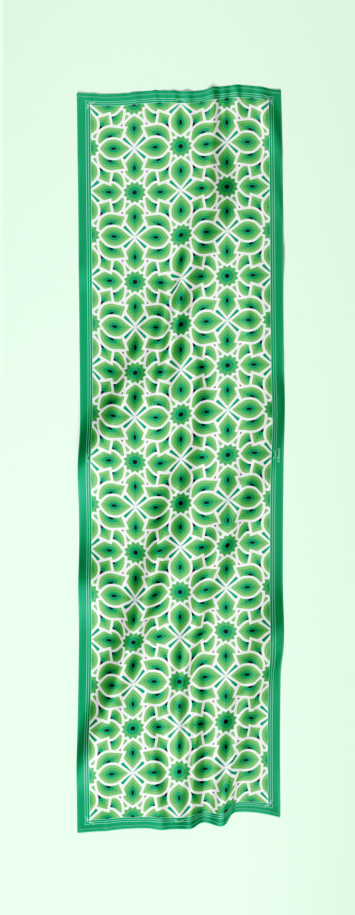 LOTUS Mandala Silk Long Scarf – Apple Green White, 59” x 16”