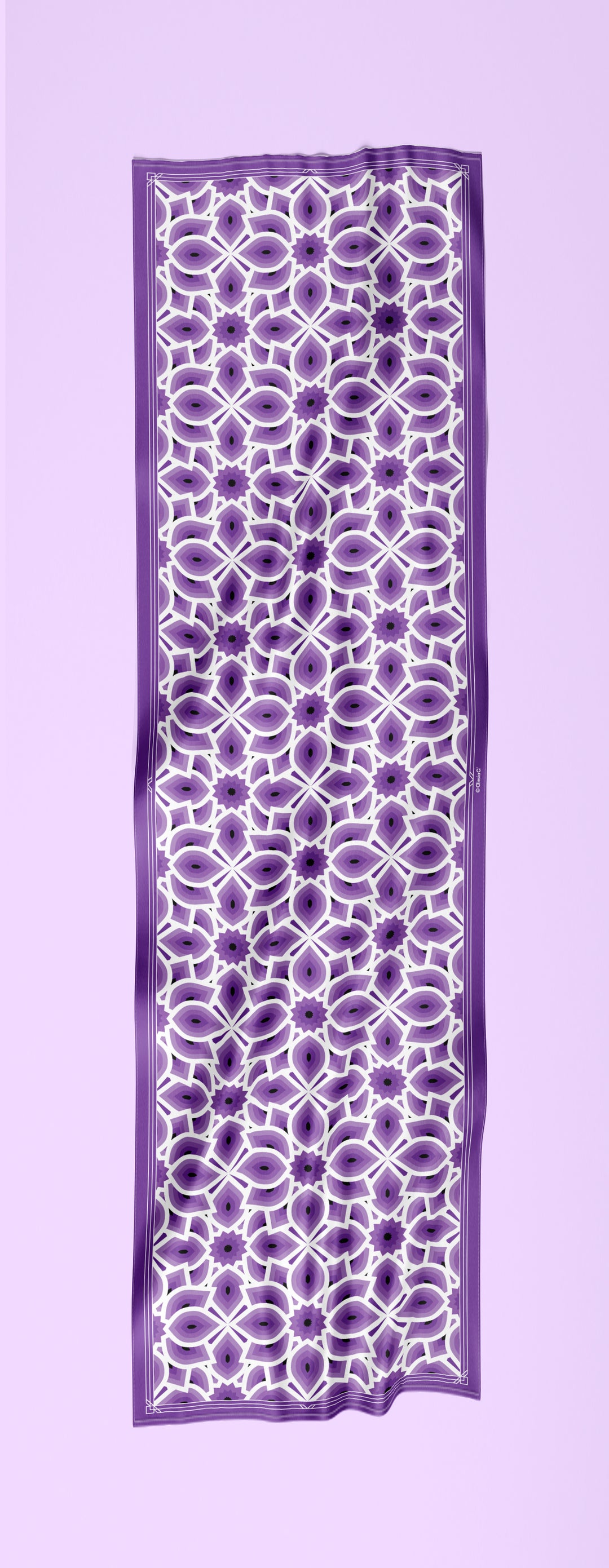 LOTUS Bright Purple Lavender and White Print Long Silk Luxury Designer Scarf by Alesia Chaika AlesiaC.com 
