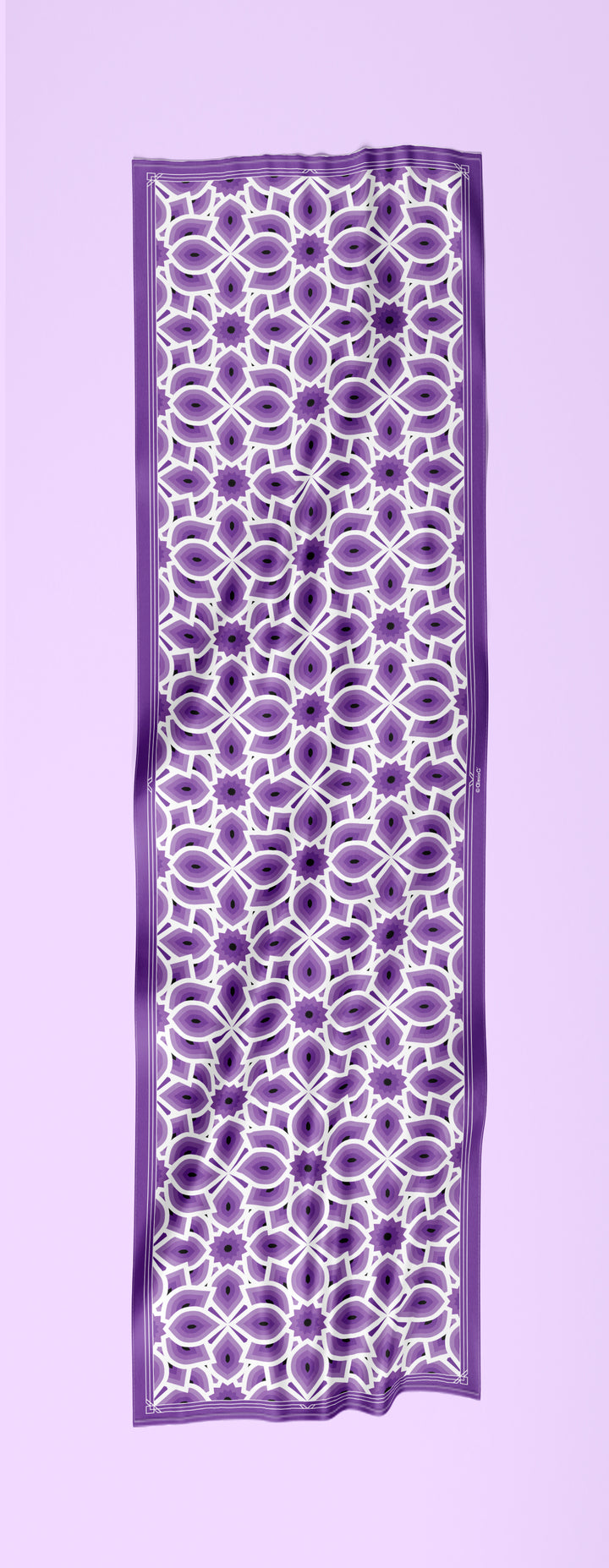 LOTUS Bright Purple Lavender and White Print Long Silk Luxury Designer Scarf by Alesia Chaika AlesiaC.com 