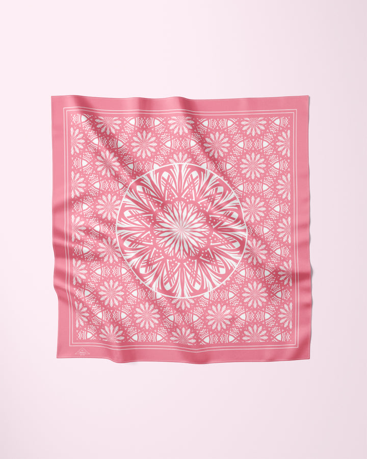 CANDY PINK SERENITY Mandala Designer Silk Scarf Pink White by Alesia Chaika
