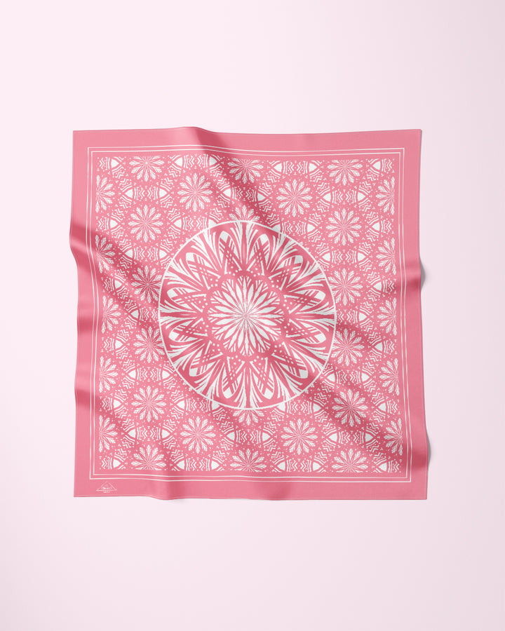 CANDY PINK SERENITY Mandala Designer Silk Scarf Pink White by Alesia Chaika