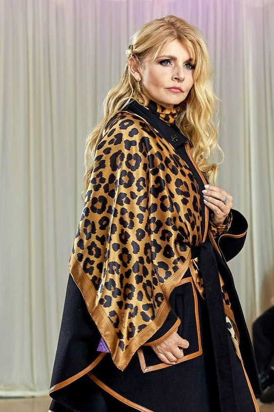 Cheetah pure silk scarf black brown