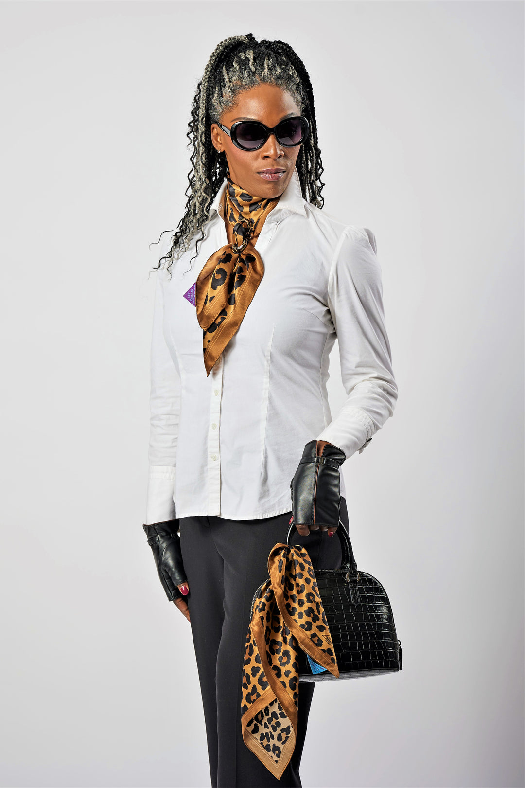 Cheetah pure silk scarf black brown