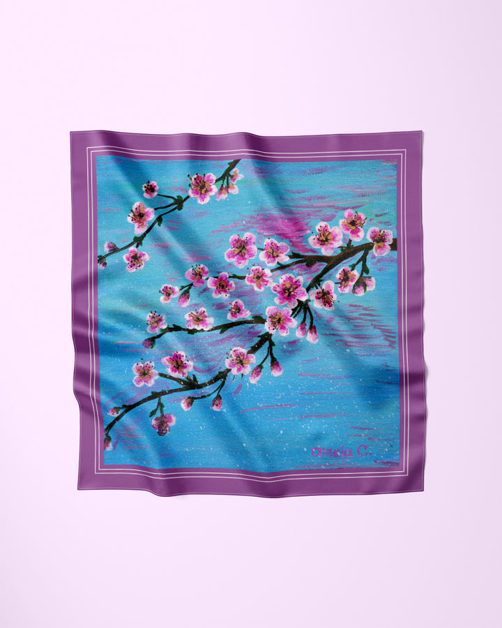 CHERRY BLOSSOM SPRING SAKURA Designer Silk Scarf Art A Porte by Alesia Chaika