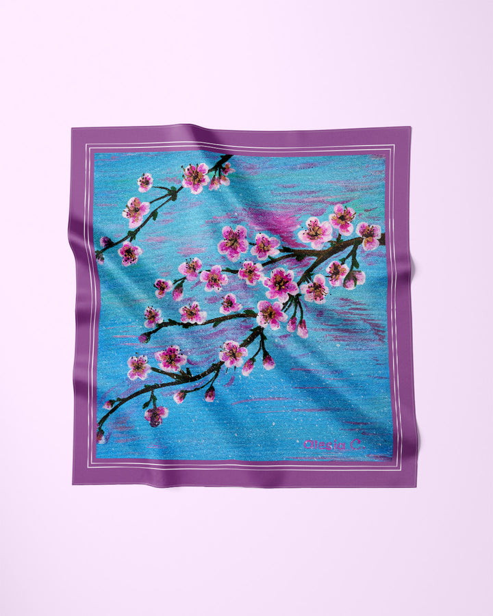 CHERRY BLOSSOM SPRING SAKURA Designer Silk Scarf Art A Porte by Alesia Chaika