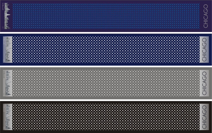 Chicago Harbor Lighthouse Skyline Double-Sided Silk Scarf – Long Rectangle – Black and White by Chicago Based Artist And fashion Designer Alesia Chaika. AlesiaC.com