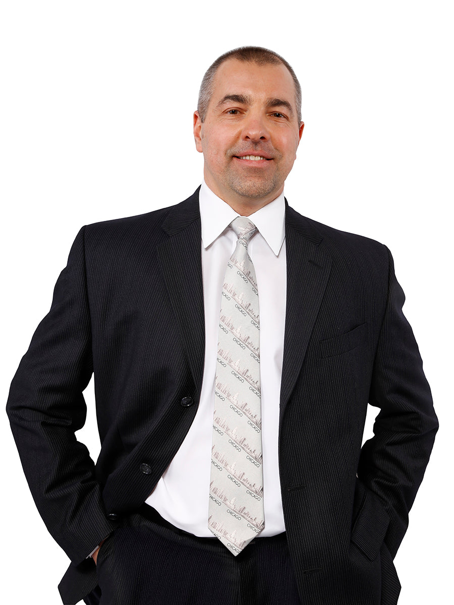 Chicago Harbor Lighthouse Skyline Silk Men’s Tie – Dark Gray