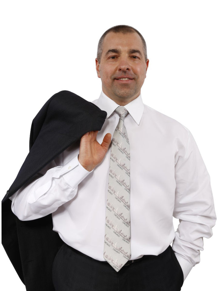 Chicago Harbor Lighthouse Skyline Silk Men’s Tie – Dark Gray