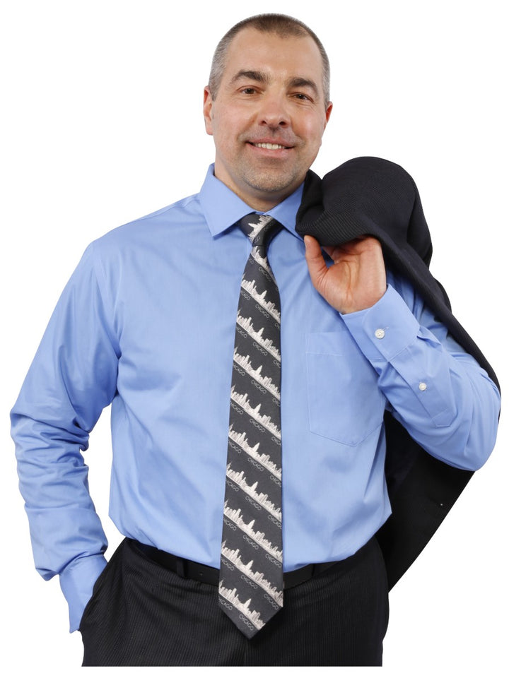 Chicago Harbor Lighthouse Skyline Silk Men’s Tie – Dark Gray