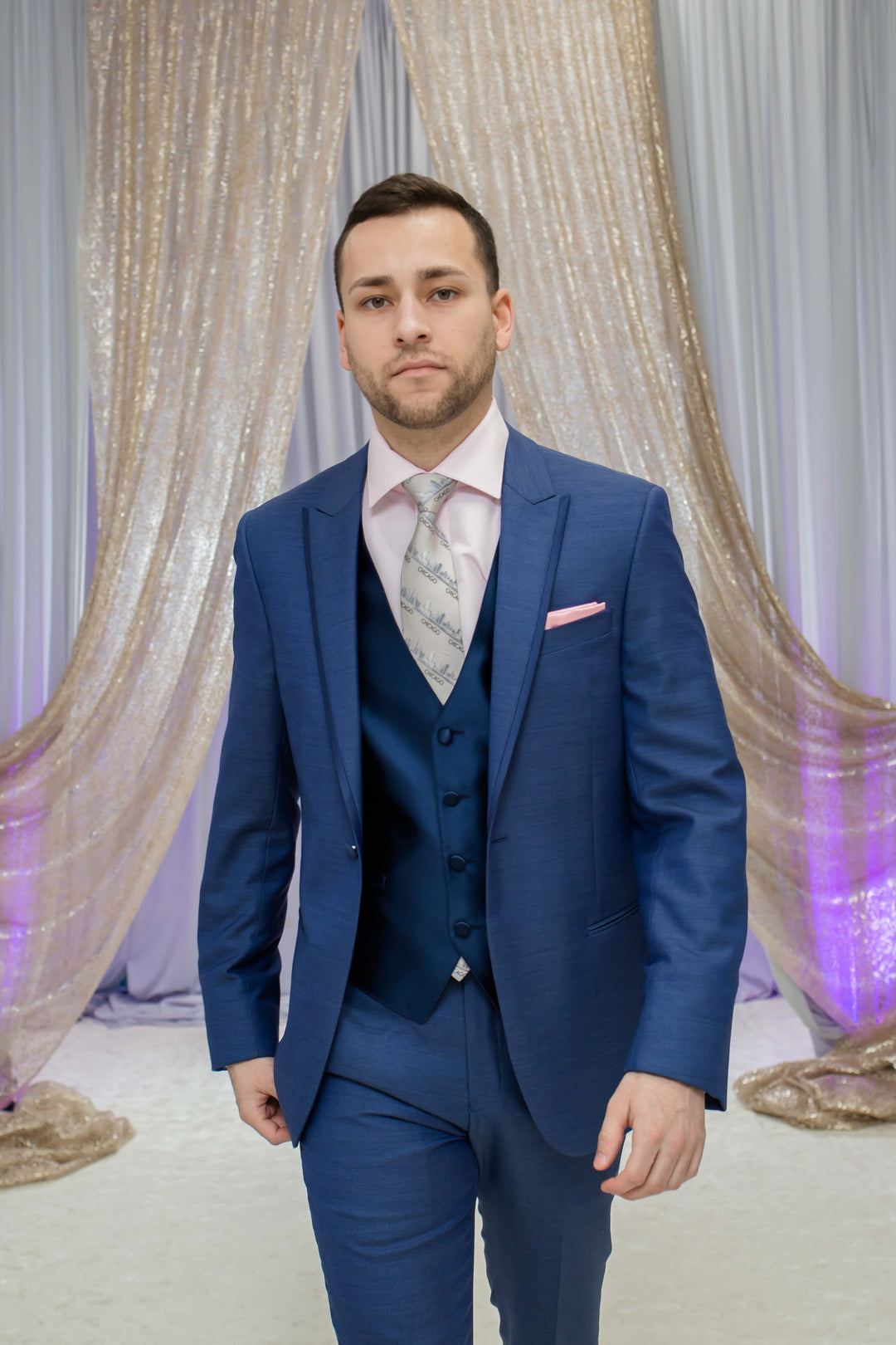 Chicago Harbor Lighthouse Skyline Silk Men’s Tie – Dark Gray