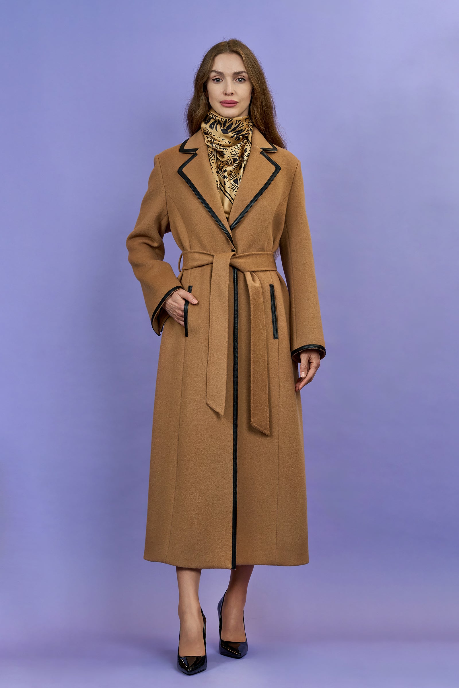 Tanya Camel Wool & Cashmere Long Coat with Leather Trim – Alesia C
