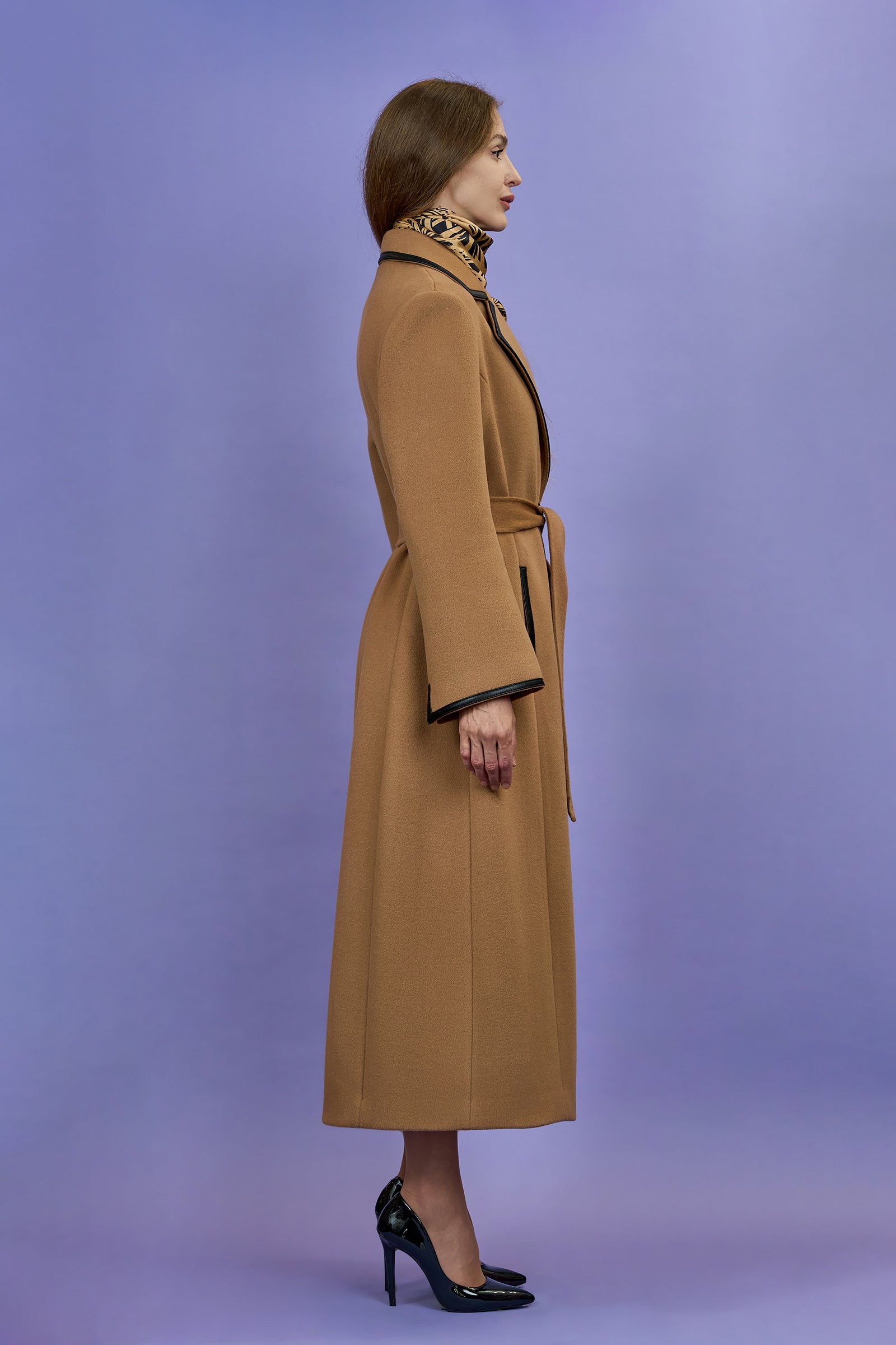 Tanya Camel Wool & Cashmere Long Coat with Leather Trim – Alesia C