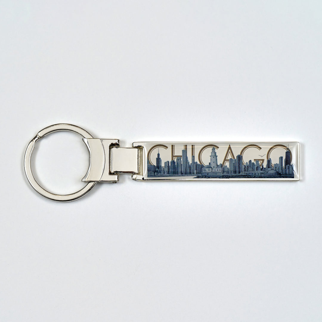 CHICAGO Skyline Pencil Art Metal Key Chain Ring