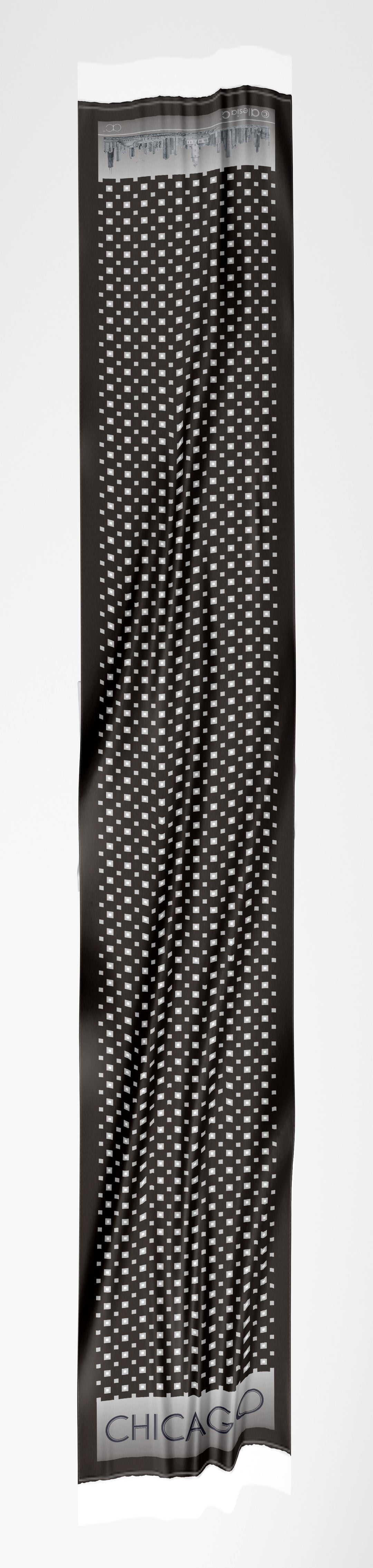 Chicago Skyline Black White Double Side Silk Long Men Scarf AlesiaC.com