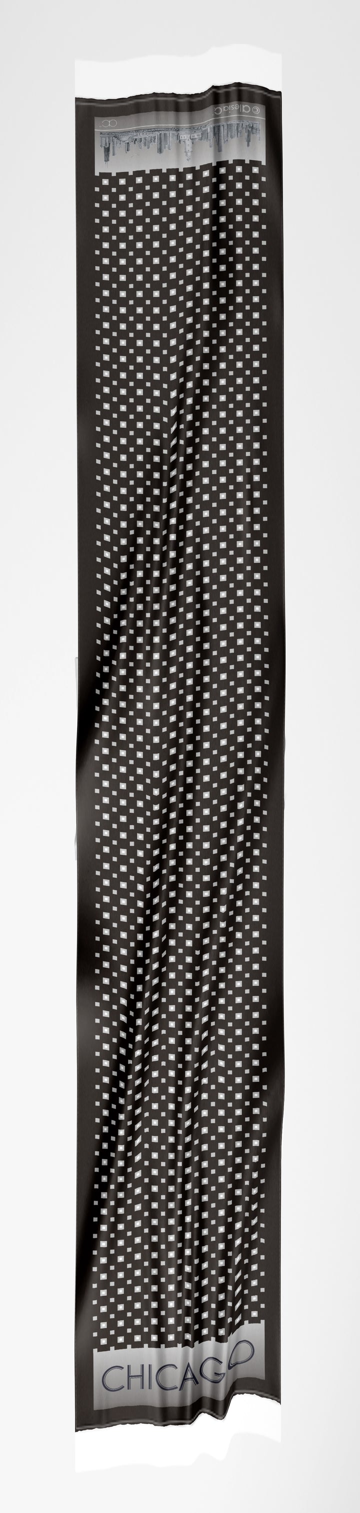 Chicago Skyline Black White Double Side Silk Long Men Scarf AlesiaC.com