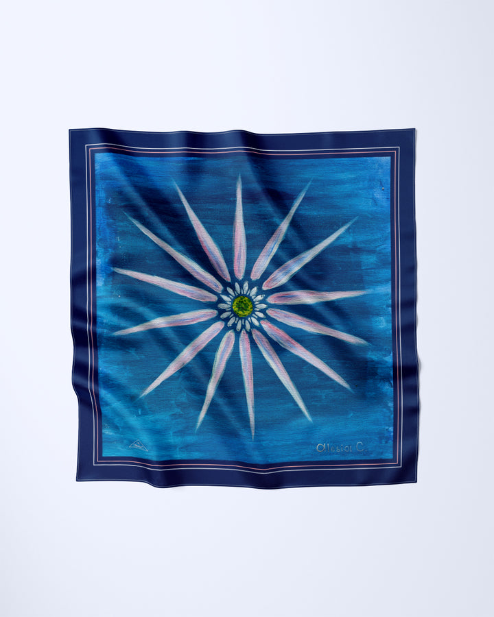 DAISY Mandala Pink Denim Blue Designer Silk Scarf Art A Porte by Alesia Chaika
