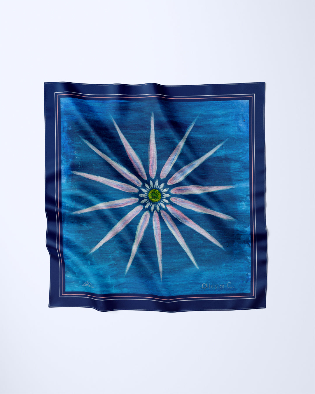 DAISY Mandala Pink Denim Blue Silk Scarf Art-A-Porte by Alesia Chaika