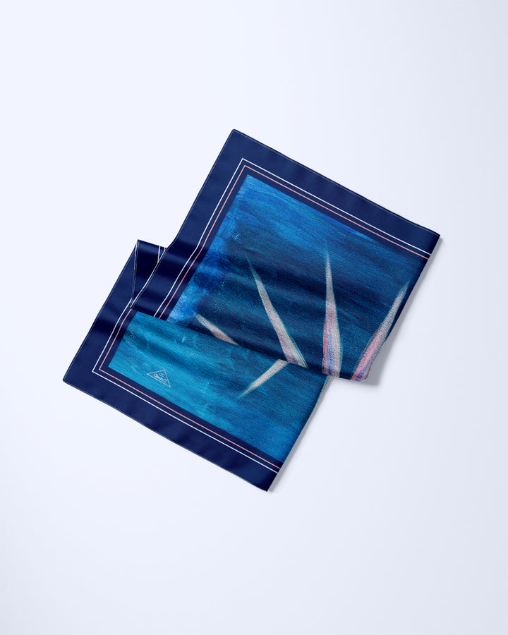 DAISY Mandala Pink Denim Blue Silk Scarf Art-A-Porte by Alesia Chaika