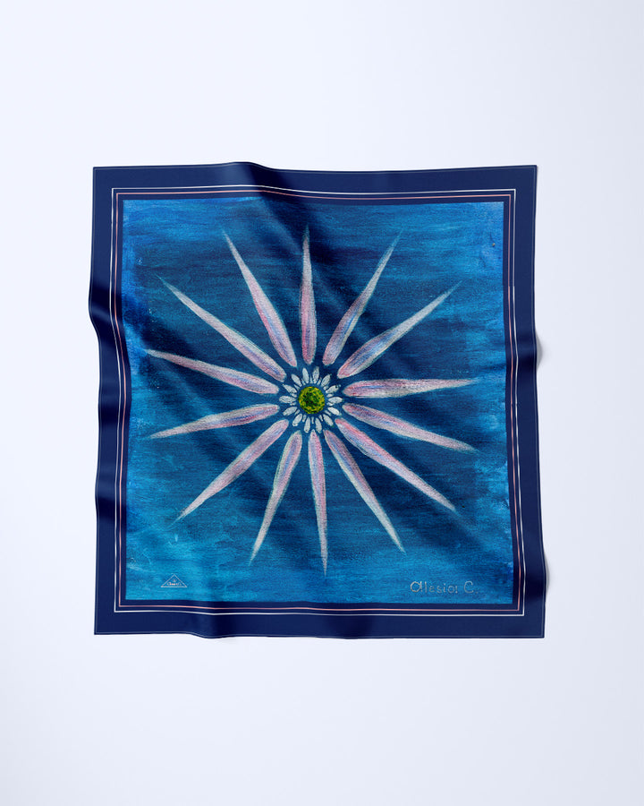 DAISY Mandala Pink Denim Blue Silk Scarf Art-A-Porte by Alesia Chaika