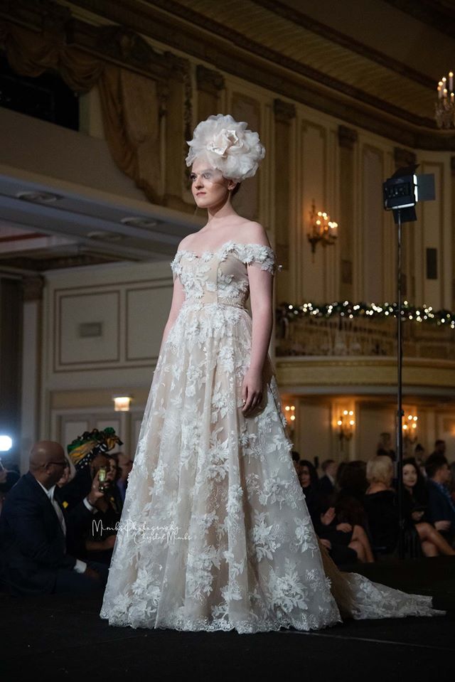 DAISY 3D Chiffon Floral Ivory on Nude Off the shoulder Wedding Dress Bridal Gown AlesiaC.com 1