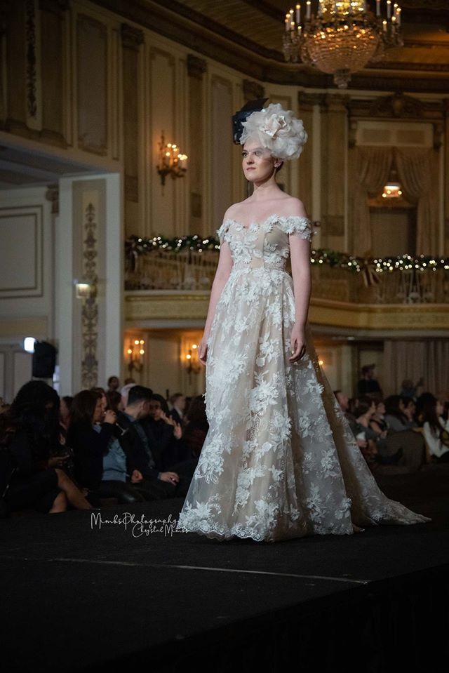 DAISY 3D Chiffon Floral Ivory on Nude Off the shoulder Wedding Dress Bridal Gown AlesiaC.com 1