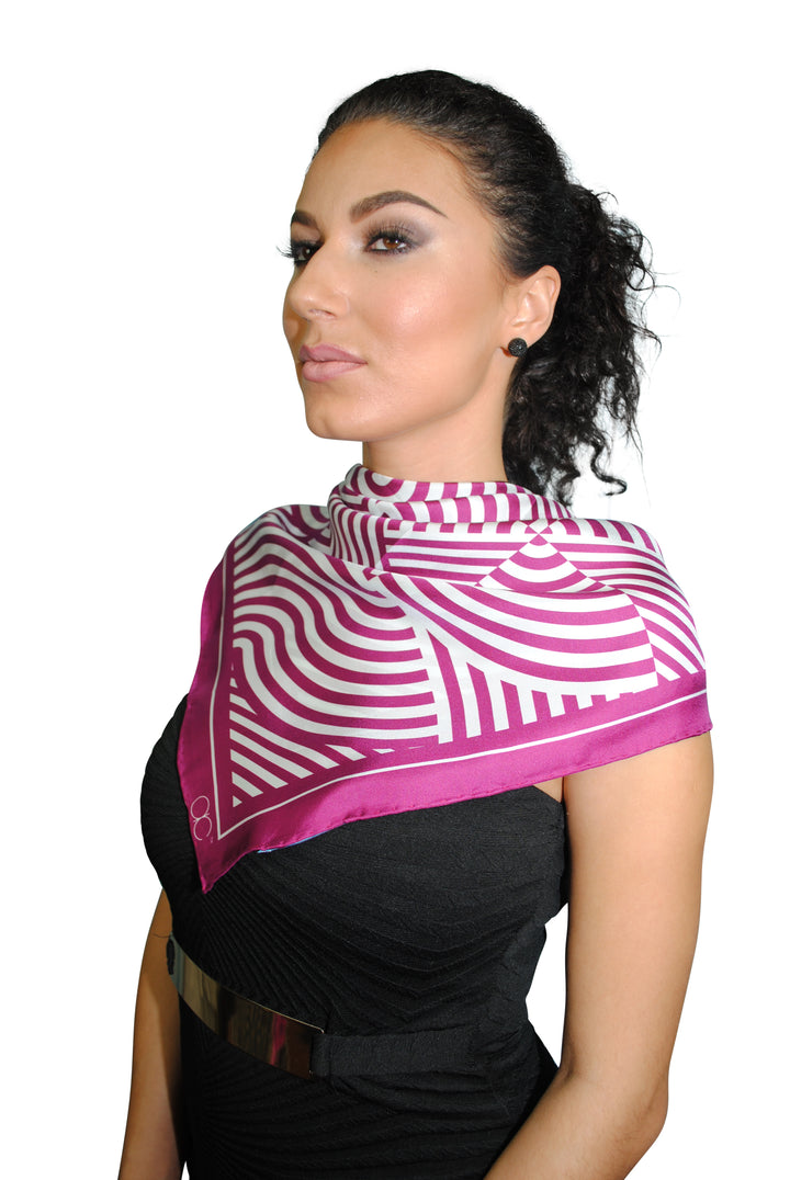 SLIM DANCE Mandala Silk Square Scarf – Purple Magenta White – Hand-Rolled Edges – Multiple Sizes