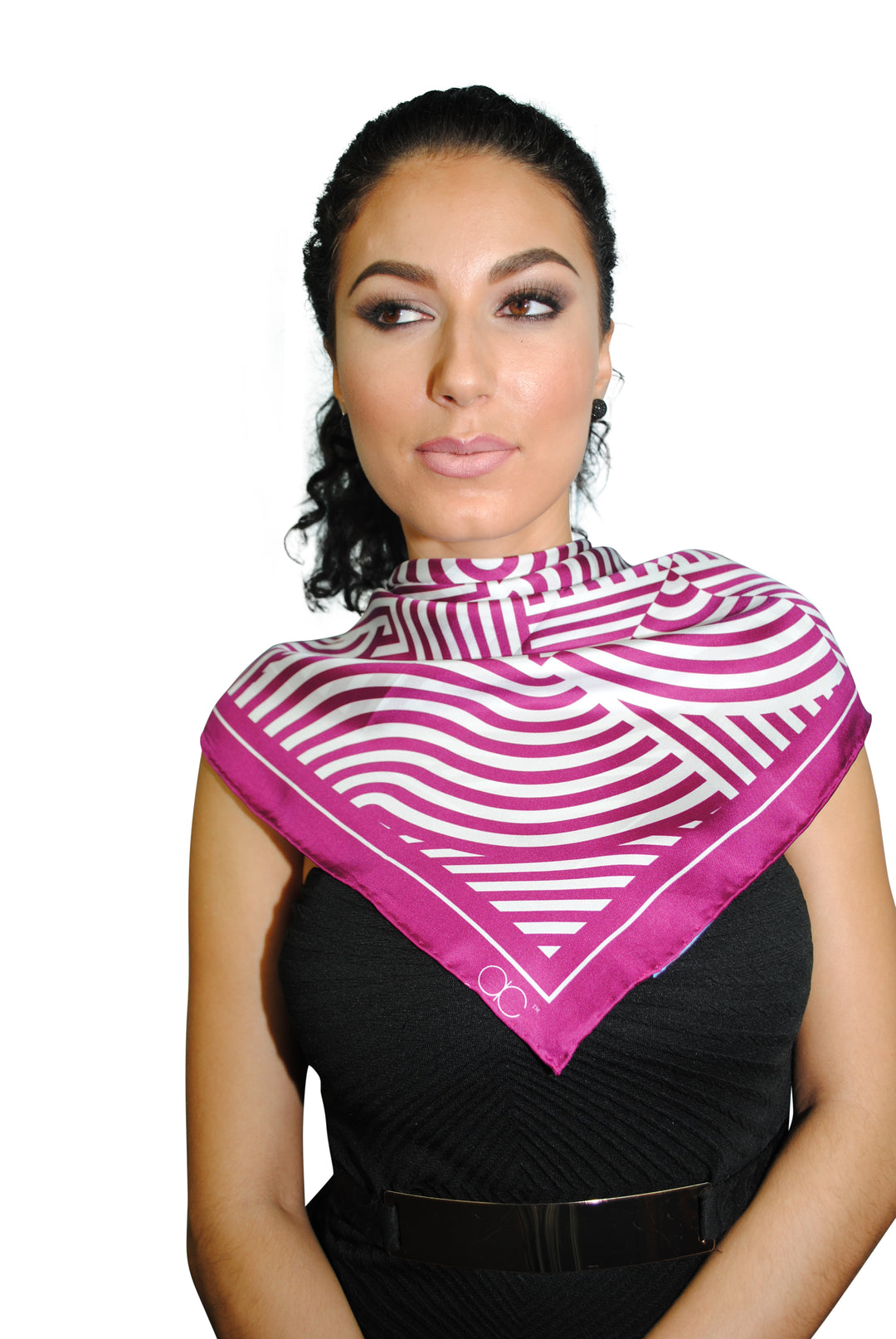 SLIM DANCE Mandala Silk Square Scarf – Purple Magenta White – Hand-Rolled Edges – Multiple Sizes