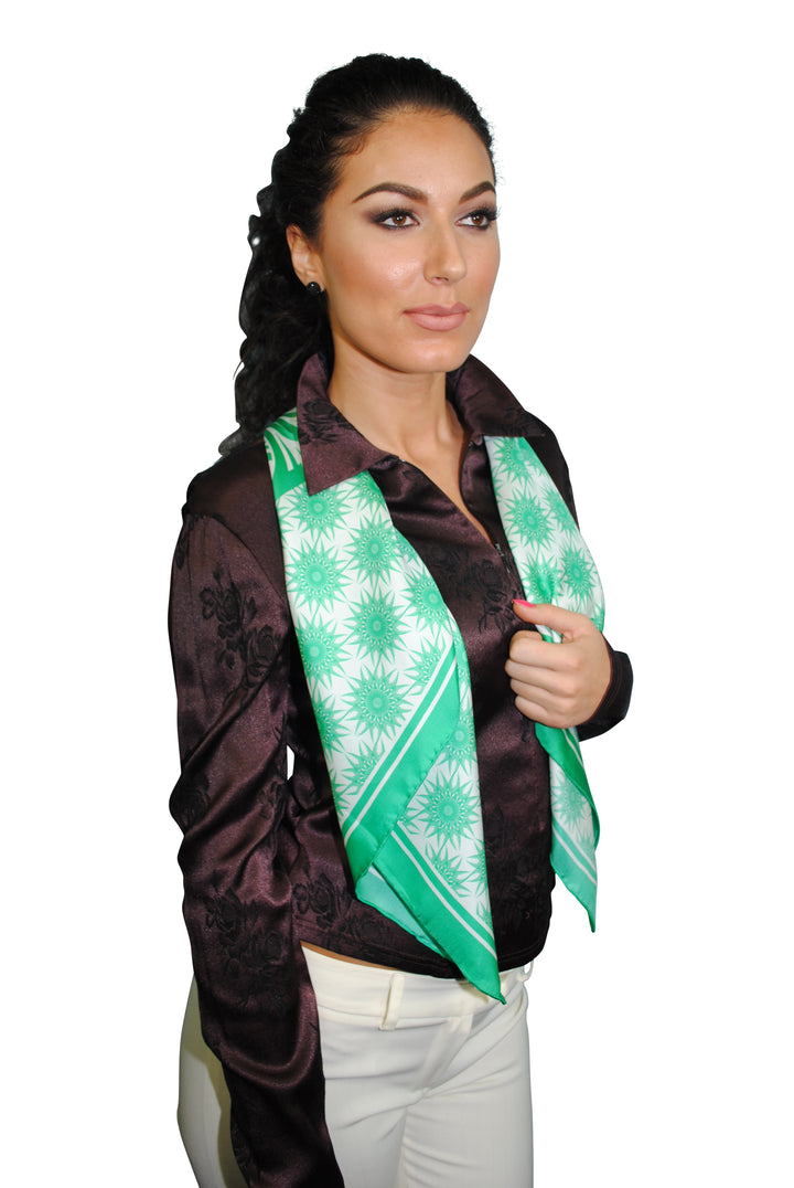 WISDOM Mandala Silk Square Scarf in Green White – Multiple Sizes by Alesia Chaika