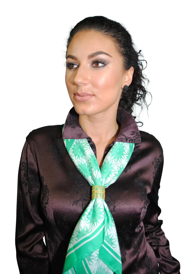 WISDOM Mandala Silk Square Scarf in Green White – Multiple Sizes by Alesia Chaika