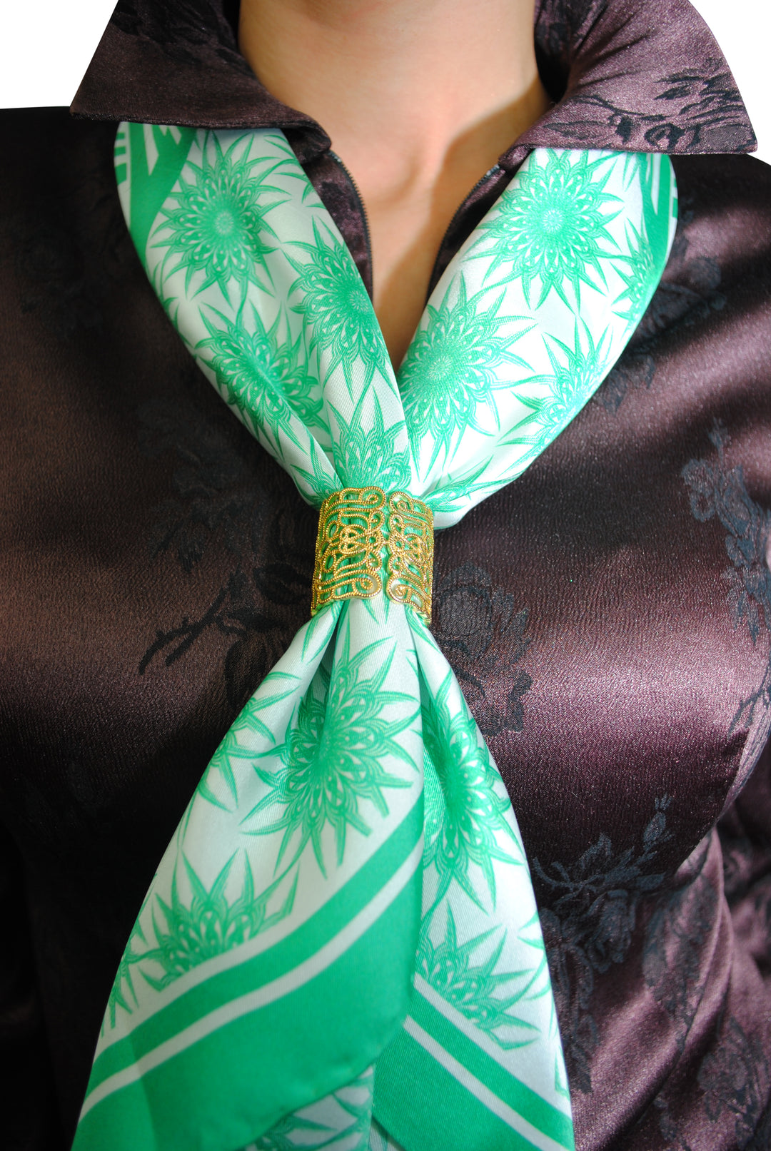 WISDOM Mandala Silk Square Scarf in Green White – Multiple Sizes by Alesia Chaika