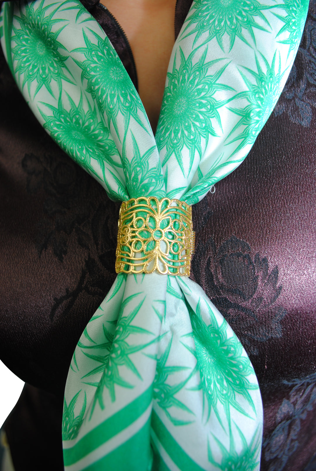 WISDOM Mandala Silk Square Scarf in Green White – Multiple Sizes by Alesia Chaika