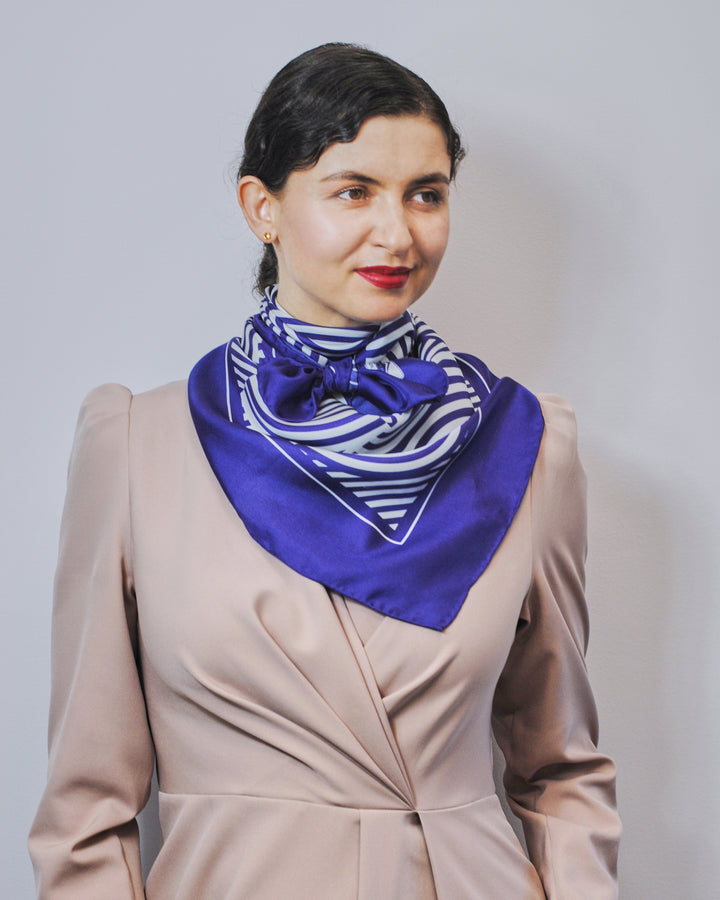 SLIM DANCE Mandala Silk Square Scarf – Dark Purple White