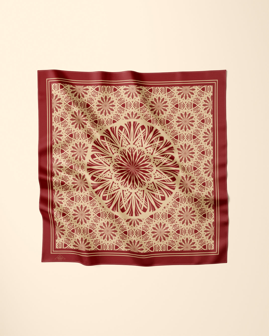 Dark Red and Gold SERENITY Mandala Silk Scarf by Alesia Chaika
