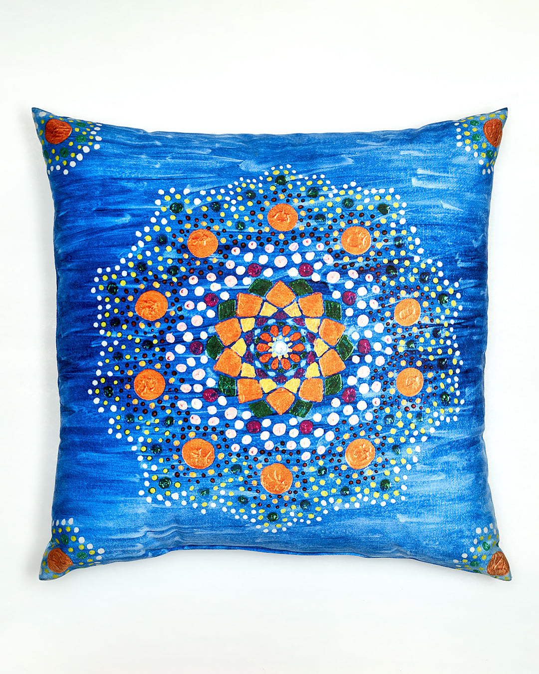 Yana MANDALA DREAM Dot Art Decorative Throw Pillow In Blue Orange Alesia Chaika Home Collection