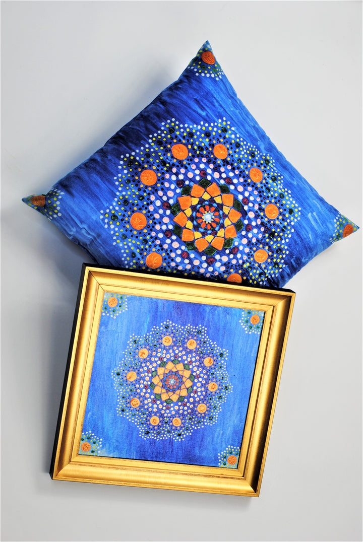 Yana MANDALA DREAM Dot Art Decorative Throw Pillow In Blue Orange