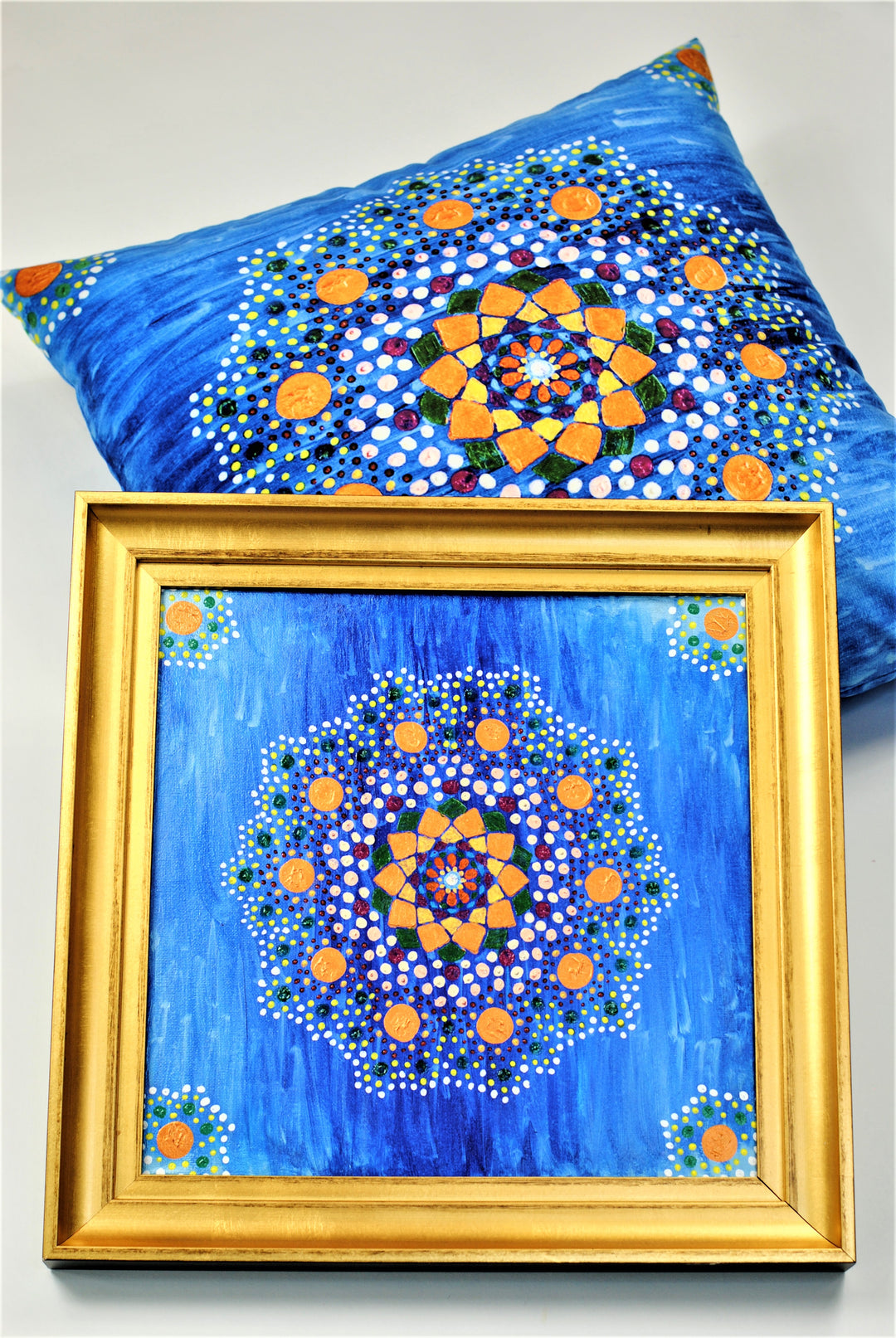 Yana MANDALA DREAM Dot Art Decorative Throw Pillow In Blue Orange Alesia Chaika Home Collection