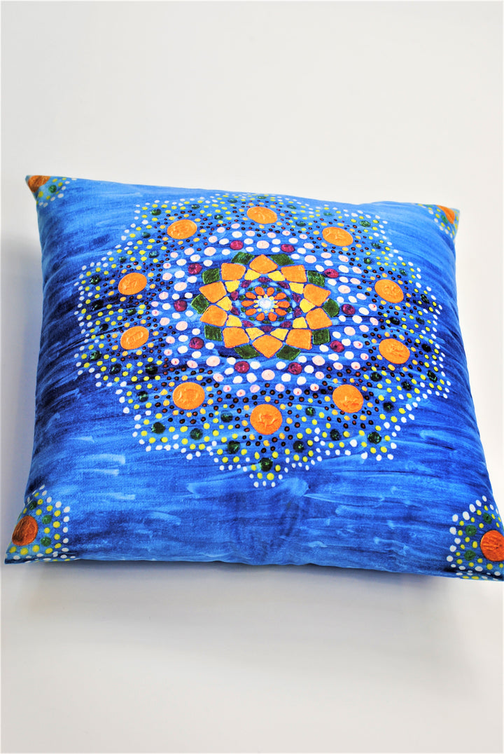 Yana MANDALA DREAM Dot Art Decorative Throw Pillow In Blue Orange Alesia Chaika Home Collection