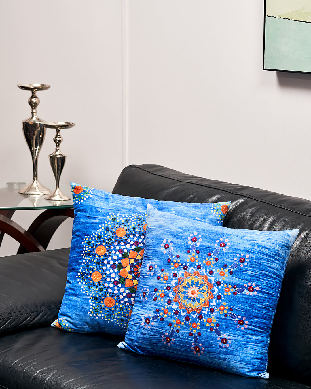 Yana MANDALA DREAM Dot Art Decorative Throw Pillow In Blue Orange Alesia Chaika Home Collection