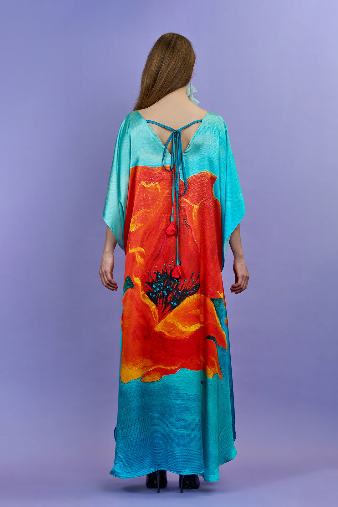 RED POPPY 100% Silk Maxi Caftan Art-A-Porte Style by Alesia Chaika AlesiaC.com