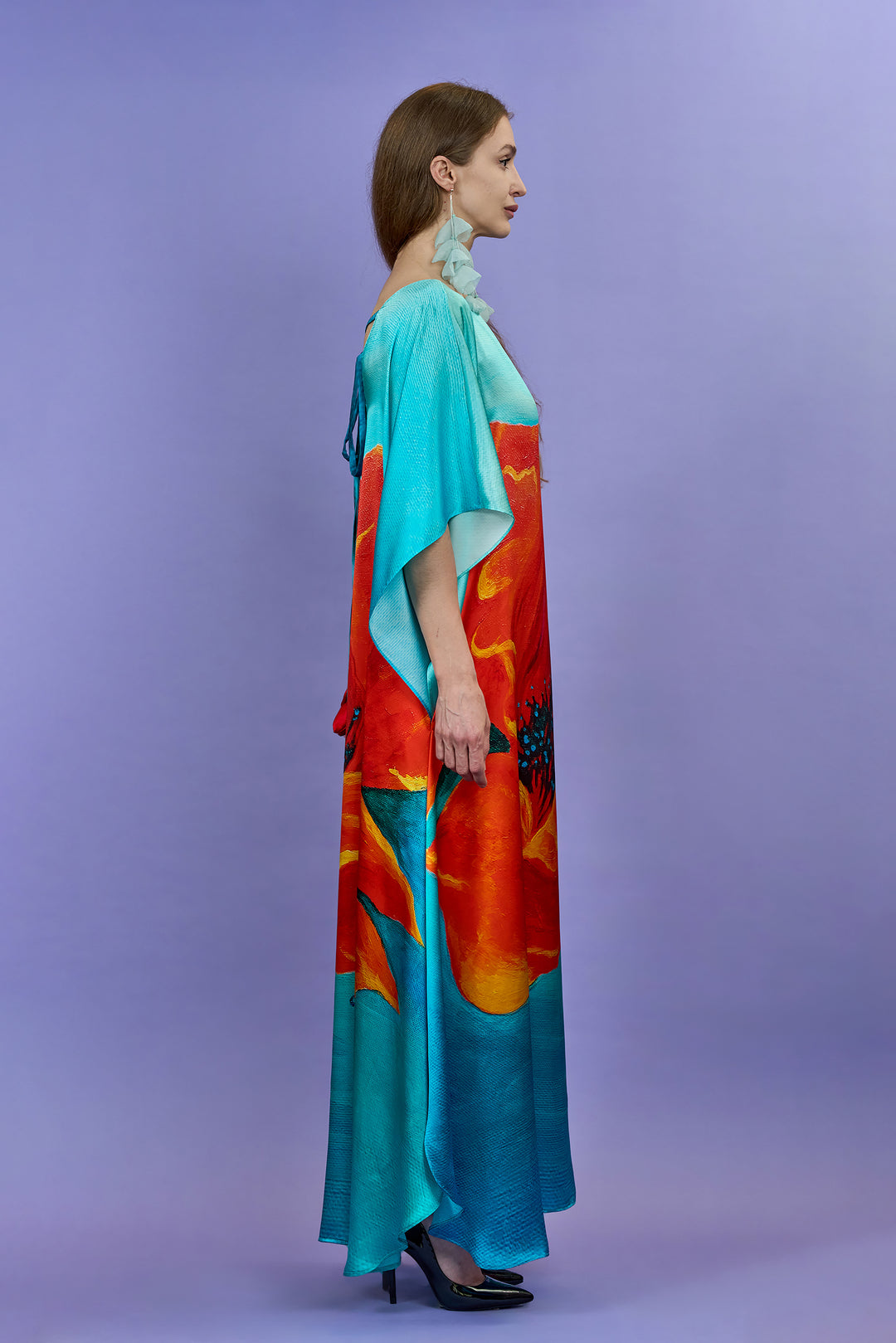 RED POPPY 100% Silk Maxi Caftan Art-A-Porte Style by Alesia Chaika AlesiaC.com