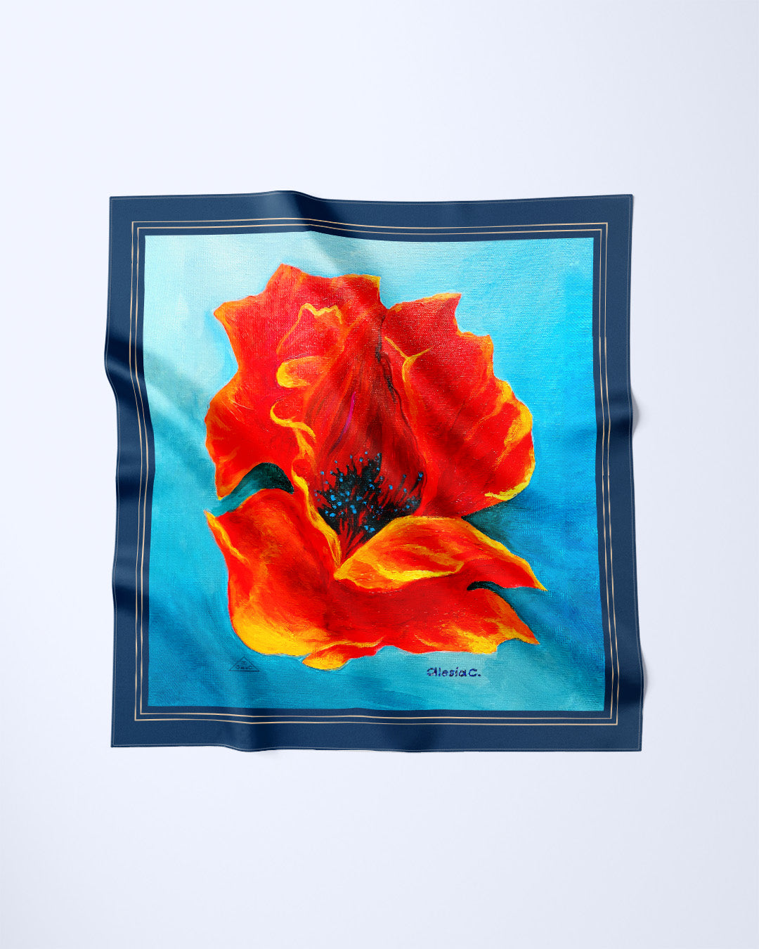 Flower of Inspiration Red Blue Silk Pocket Square by Alesia Chaika