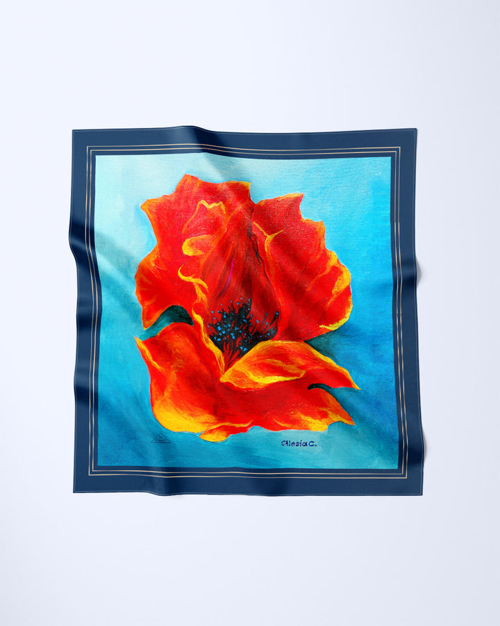 Flower of Inspiration Red Blue Silk Pocket Square by Alesia Chaika