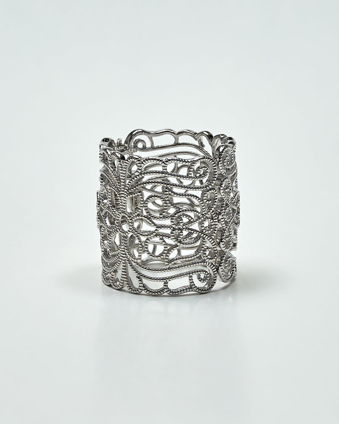 Filigree HIGH LAND Scarf Ring 18K White Gold Plated Over Brass by Alesia Chaika