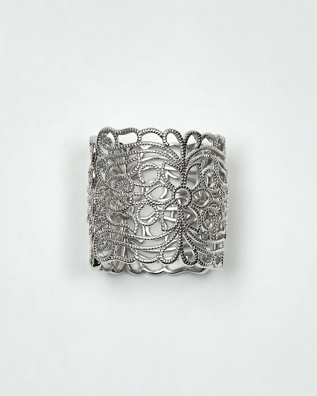 Filigree HIGH LAND Scarf Ring 18K White Gold Plated Over Brass by Alesia Chaika