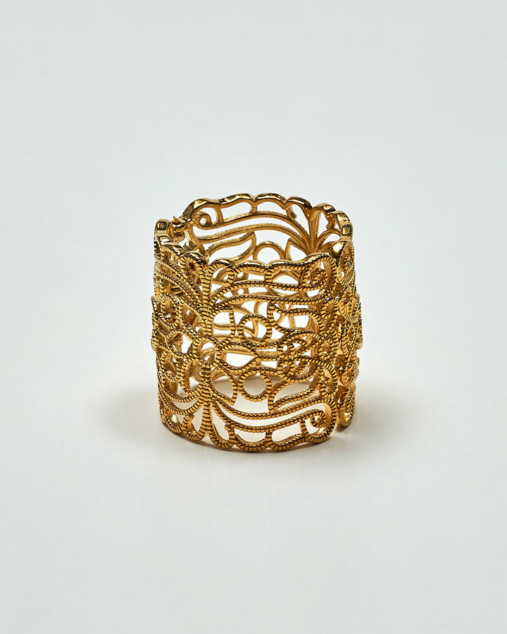 HIGH LAND Filigree Designer Scarf Charm-Ring 18K Gold Plated Brass