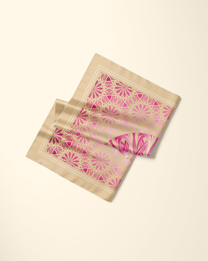 GLOWING Mandala Designer Silk Scarf Beige Pink by Alesia Chaika