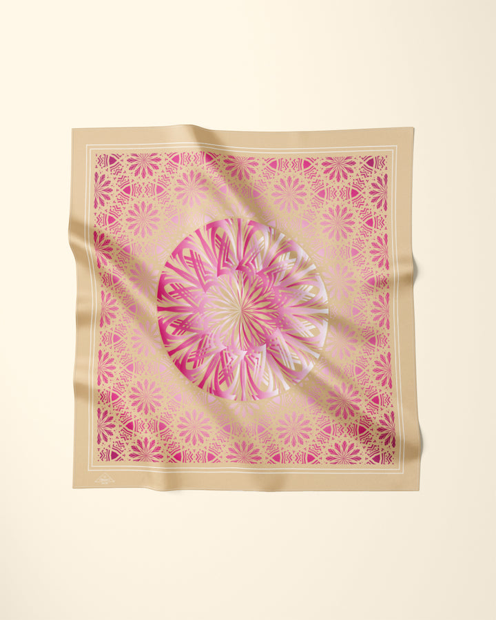 GLOWING Mandala Designer Silk Scarf Beige Pink by Alesia Chaika