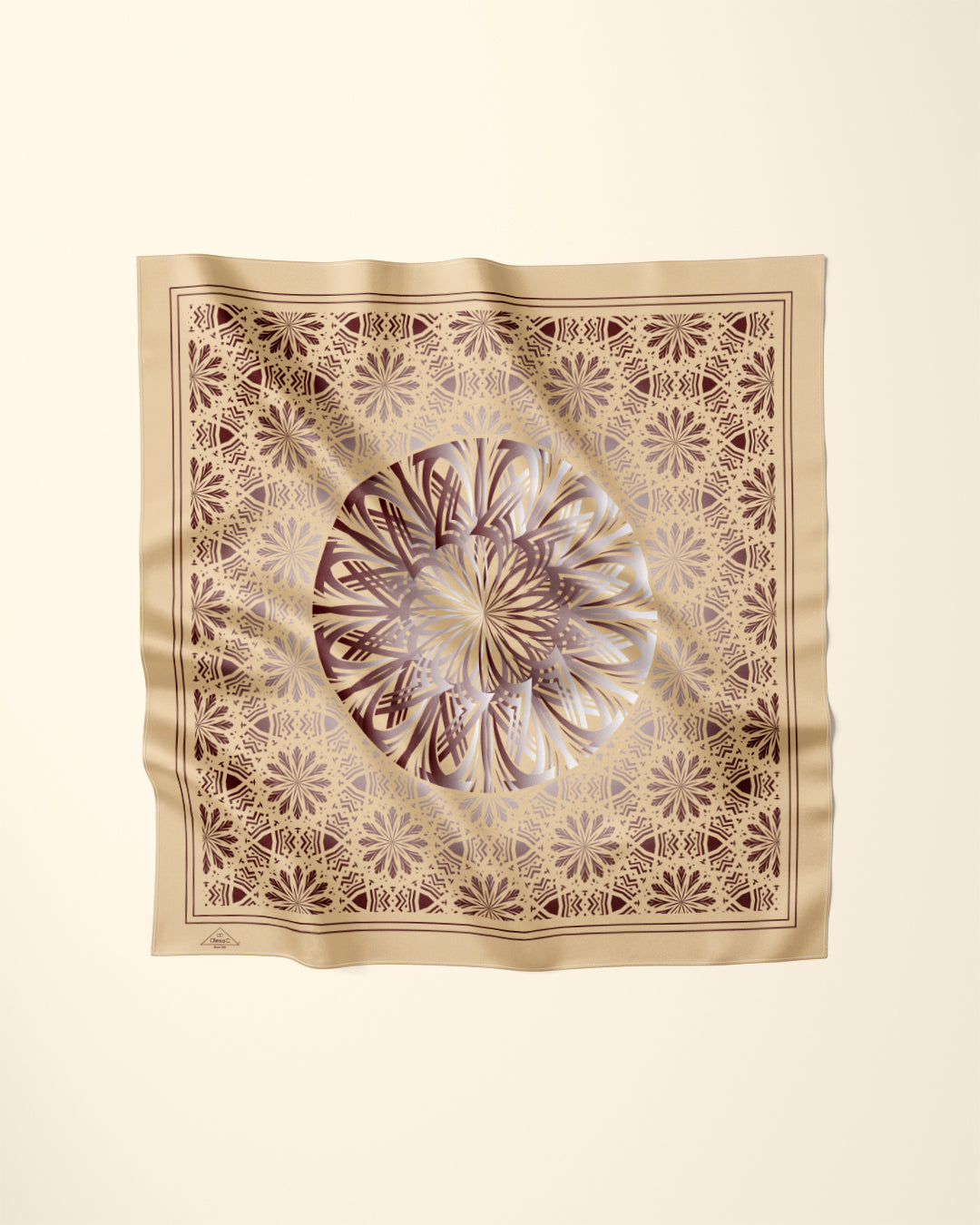 Glowing Mandala Silk Scarf in Gold Brown by Alesia Chaika