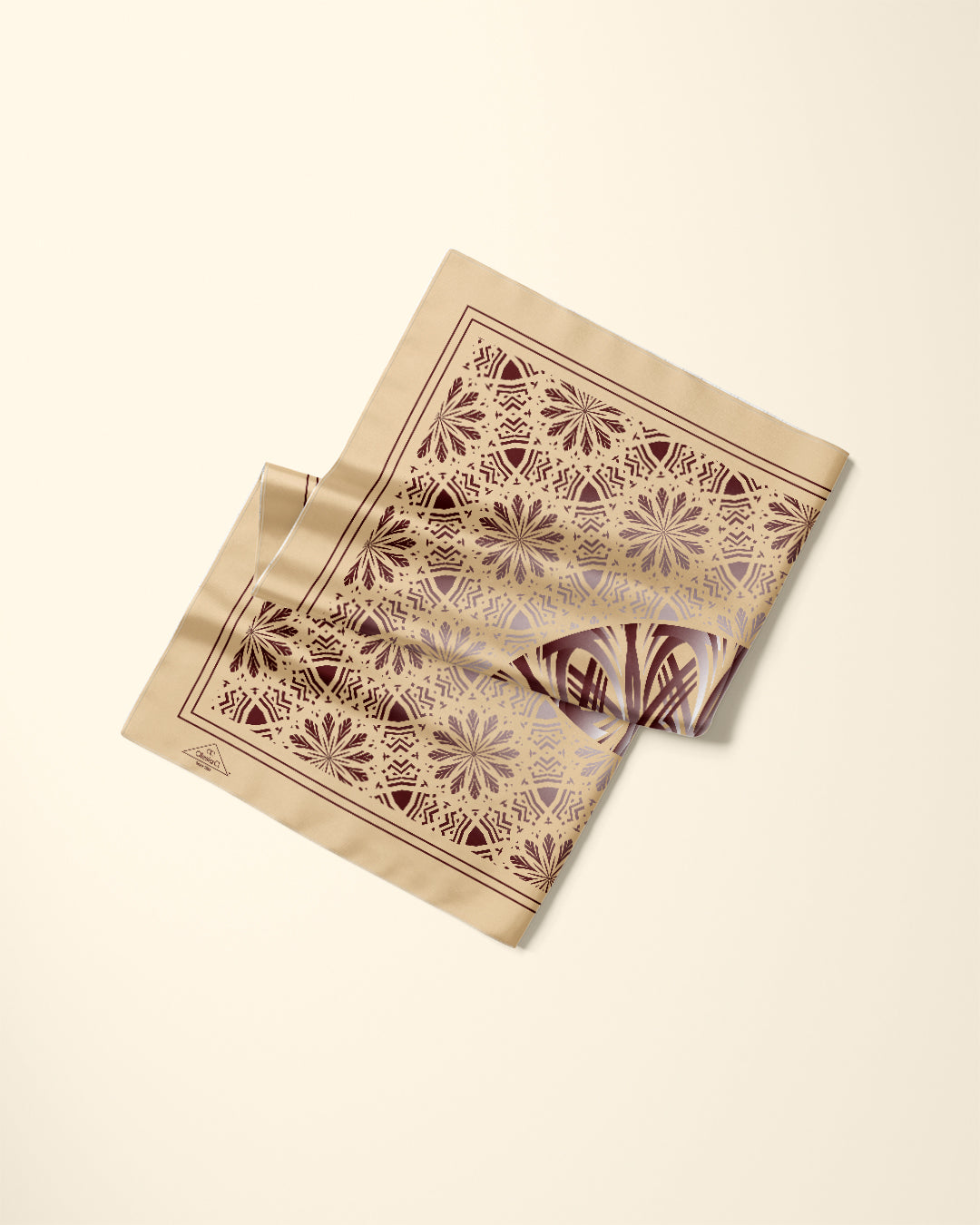 Mocha Mousse Luxury Designer Scarf GLOWING Mandala Designer 100% Silk Scarf in Mocha Brown Gold Alesia C. AlesiaC.com
