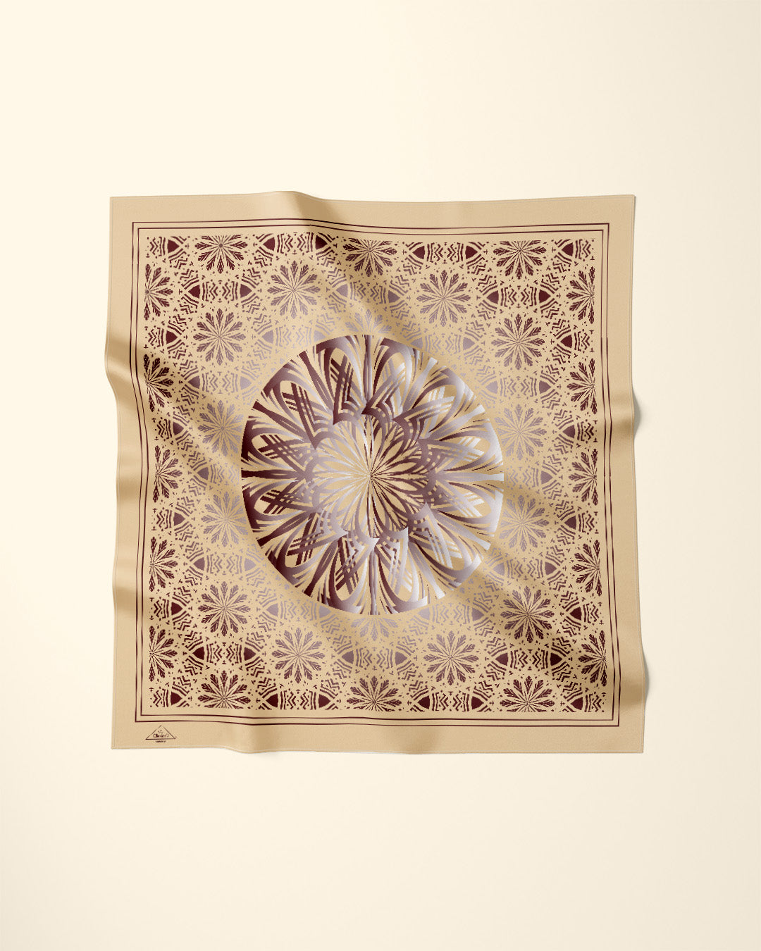 Glowing Mandala Silk Scarf in Gold Brown by Alesia Chaika